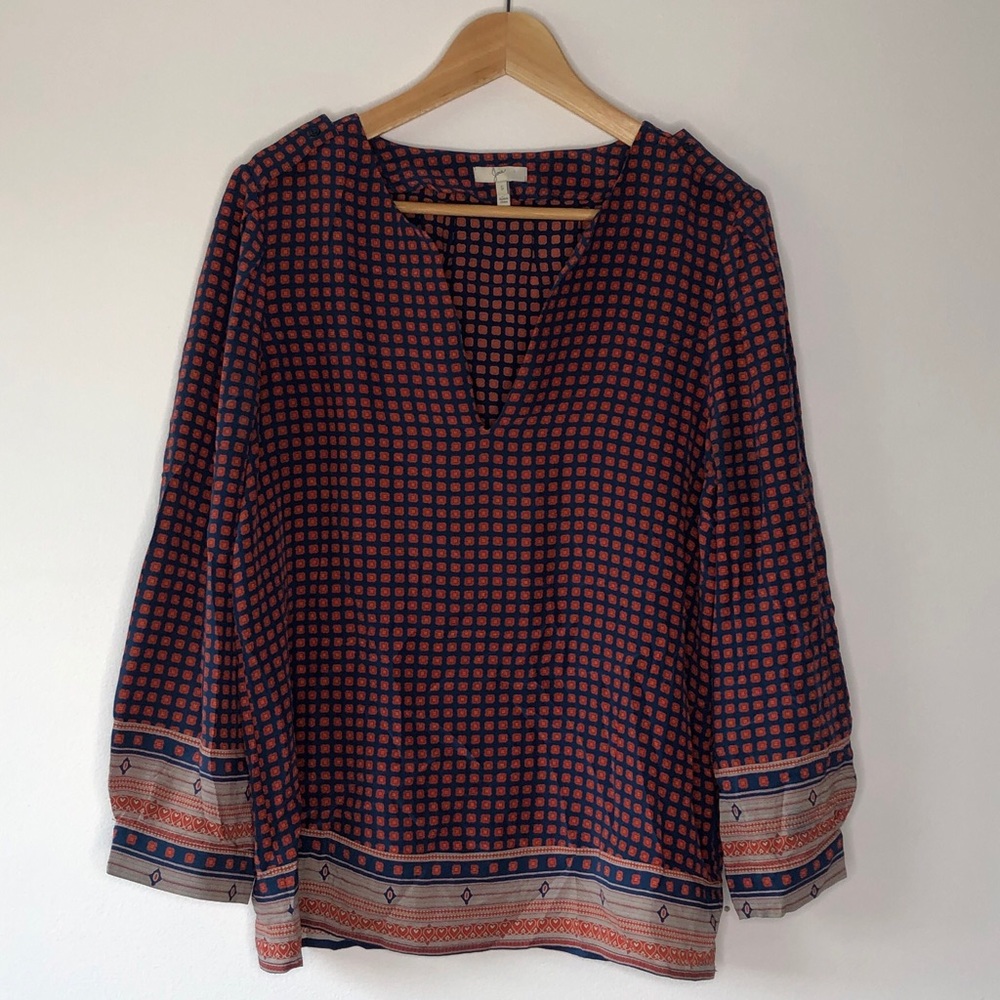 Joie Multicolor V-Neck Silk Boho Peasant Top